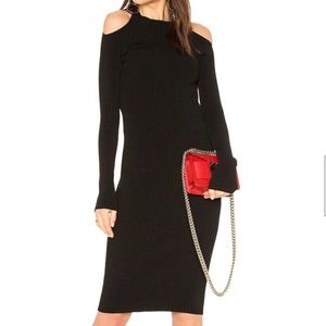 VINCE Dress Open Shoulder Long Sleeve Black Rib Knit Stretchy (small flaw) M NWT